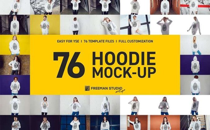 40个连帽衫卫衣图案设计展示样机效果图PSD模板