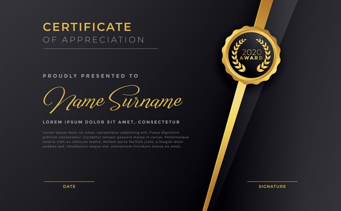 黑色金色证书模板设计