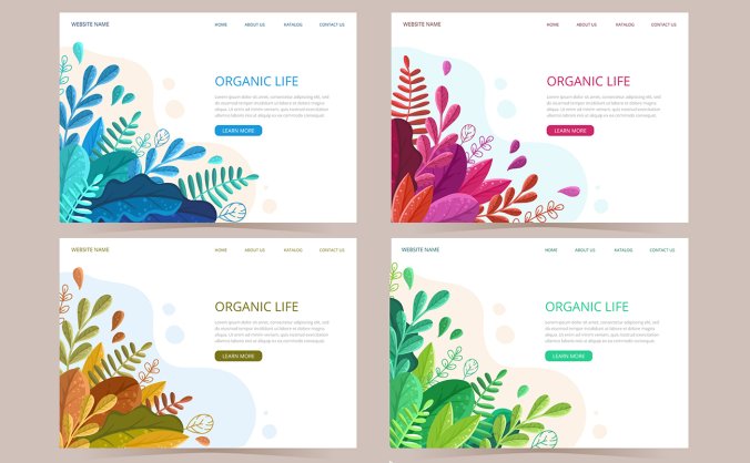 4组品质植物装饰元素矢量背景