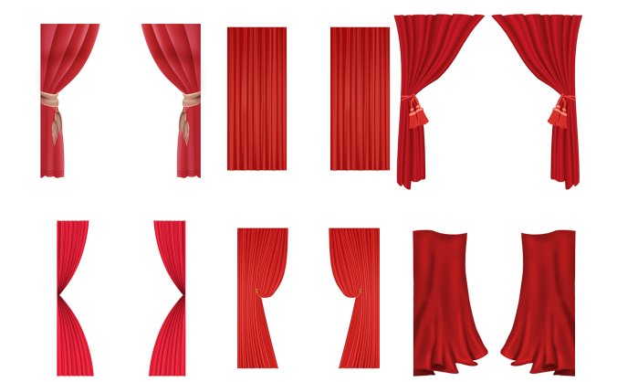 红色幕布丝绸窗帘素材PSD