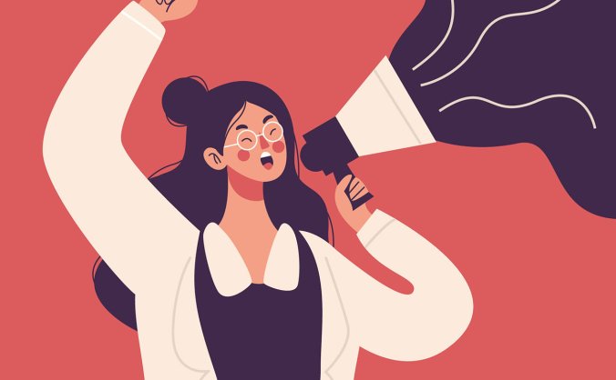 拿着喇叭大喊的女医生插画