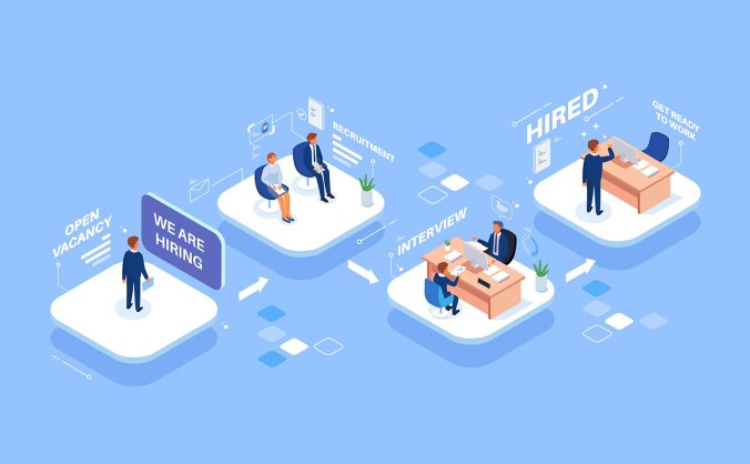 2组工作招聘面试流程矢量插图