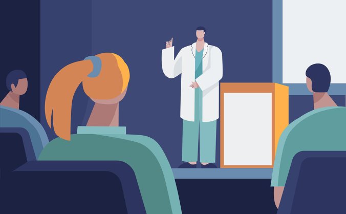 医生教授学者大会演讲现场插画