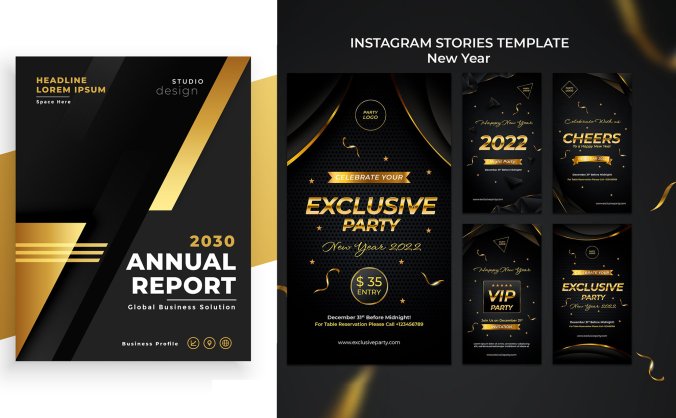 2款黑金主题背景板矢量素材