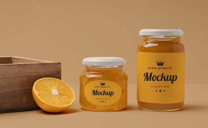 水果果酱罐头玻璃瓶子包装样机效果图