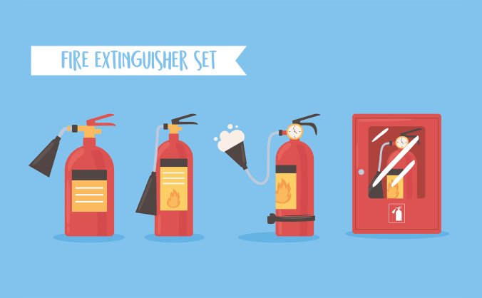 红色消防题材与标识图标插画