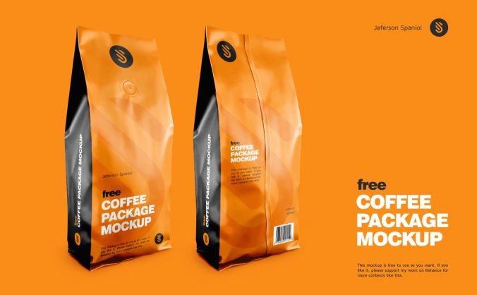 质感很棒的咖啡袋包装样机效果图PSD