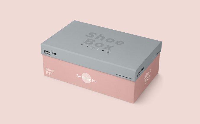 文艺清新的鞋盒类包装盒样机PSD