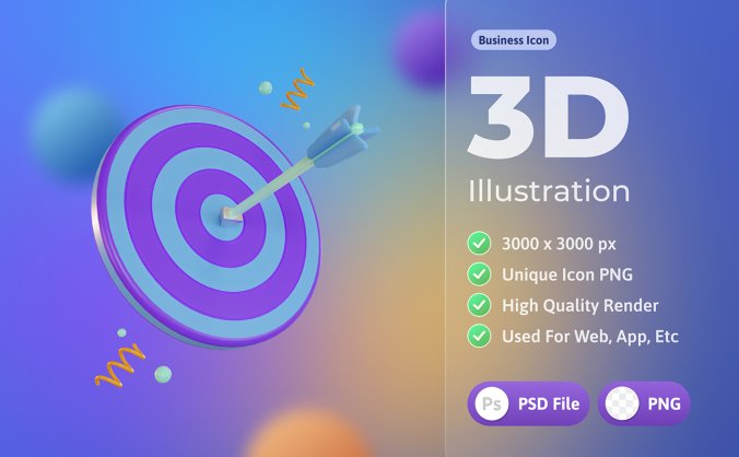 3d图标商务箭头射中靶心十环插画
