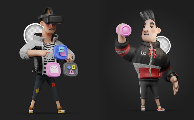 8组3D单身年轻男子系列宅男生活方式插画PSD