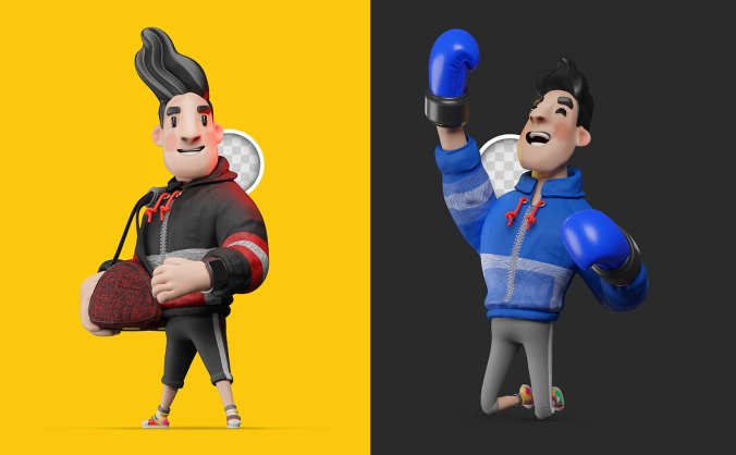 9组3D单身年轻男子系列健身生活方式插画PSD