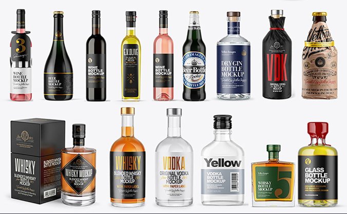 几十款种酒瓶类饮料外包装样机效果图超级合辑