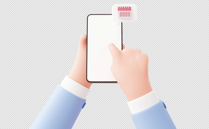 3D双手正在操作手机屏幕上的计算器