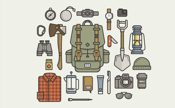 2组户外露营主题装备插画/图标图形设计