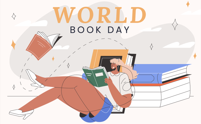 躺着看书沉浸在知识海洋的女人插画