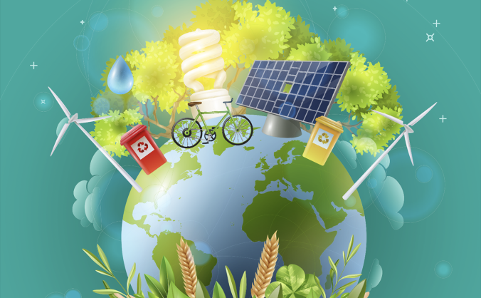 手捧地球的新能源元素插画图