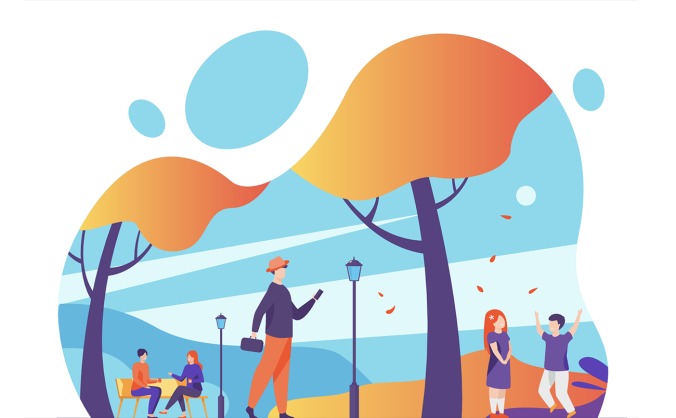 秋日胜景-公园里秋游的人们