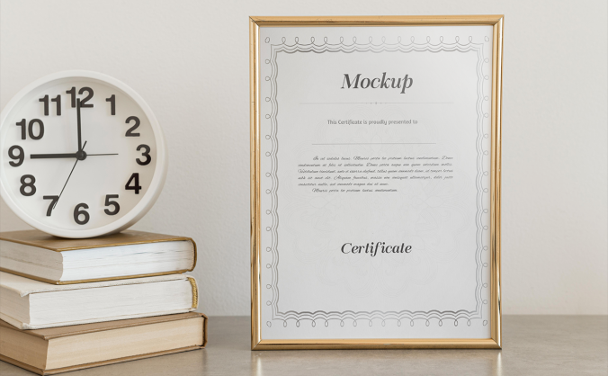 金色边框证书海报展示样机效果图PSD