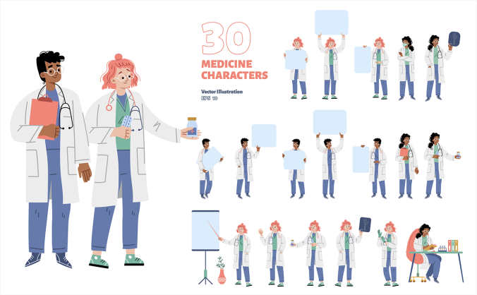 30个医疗健康行业角色人物插画
