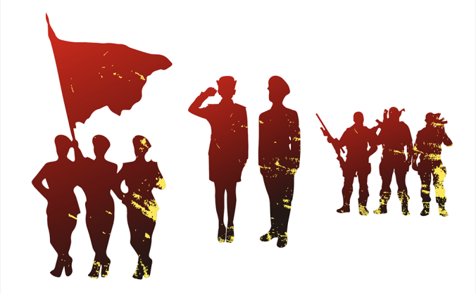 八一建军军队队伍剪影质感