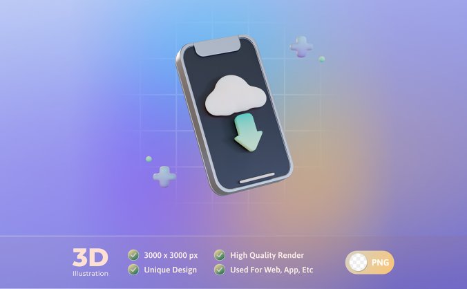 3D手机云数据下载插画PSD