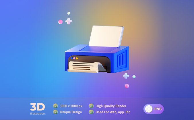 3D打印机插画PSD