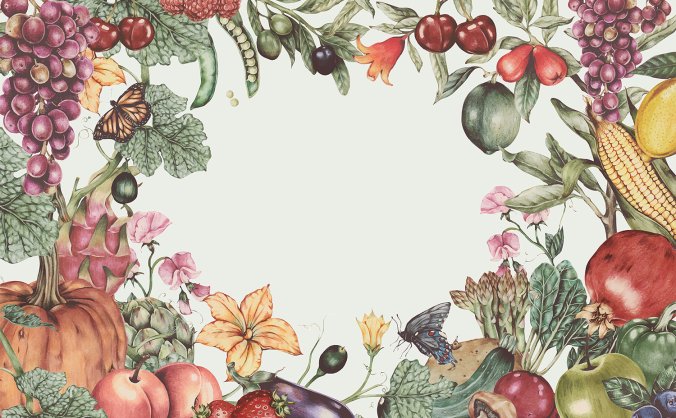 复古精美新鲜蔬菜水果矢量插画插图