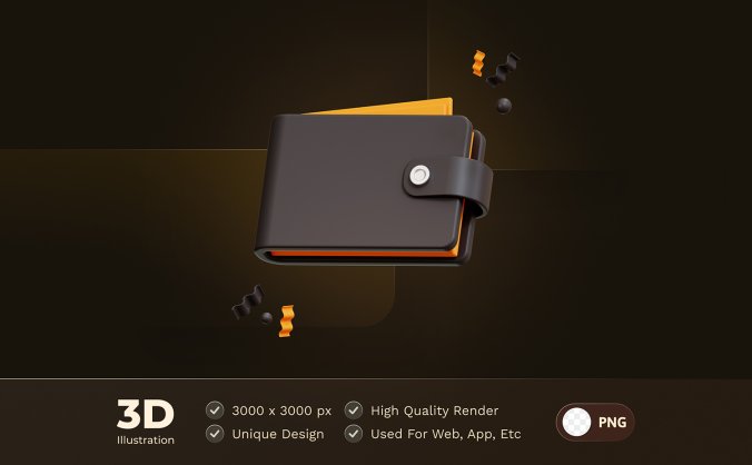 3D钱包图标立体插画PSD