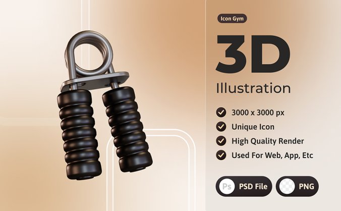 一套5组3D黑色健身房器材设备插画PSD