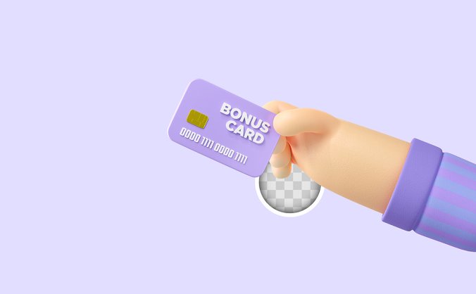 3D紫色手拿信用卡银行卡插画PSD