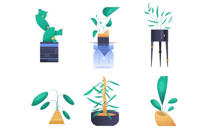 一组清新绿植插画