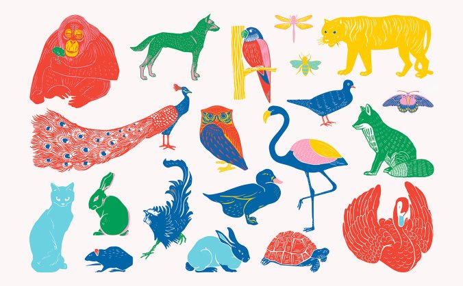 复古潮流动物贴画矢量背景元素