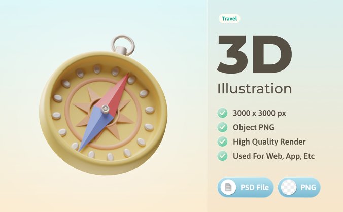 3D指南针指北针仪器插画