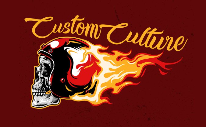 酷酷的摩托车骑士骷髅火焰插画