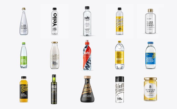 15种食品饮料水瓶包装样机合辑PSD