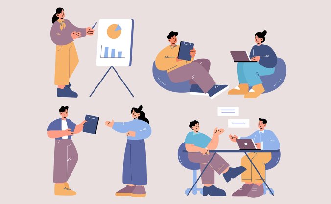 文艺清新办公室白领场景插画