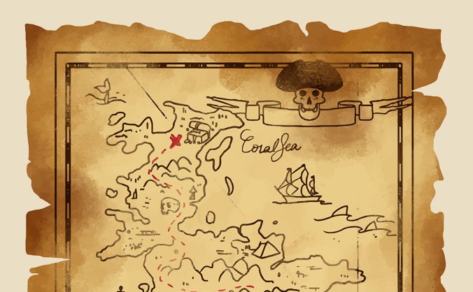 古老发黄的羊皮卷地图矢量素材