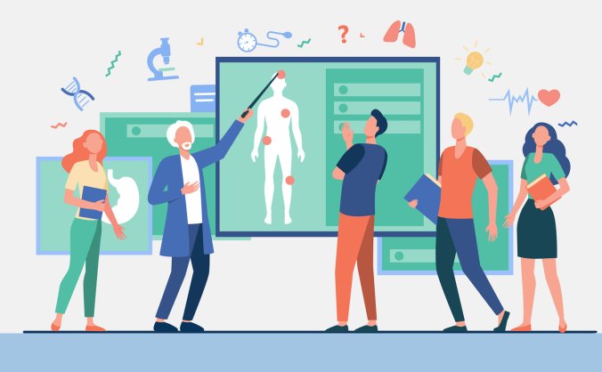 科学家白胡子老头教授讲解医疗相关知识做讲座