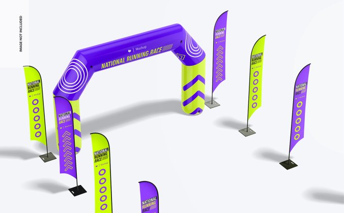 活动旗帜与道旗充气入口拱门样机效果图模型