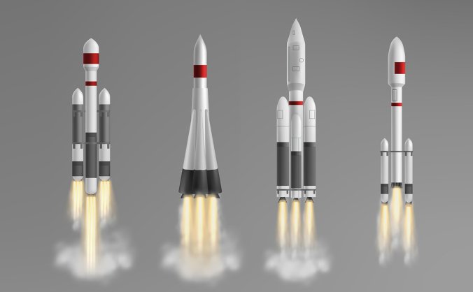 各种火箭腾空太空运载火箭插画