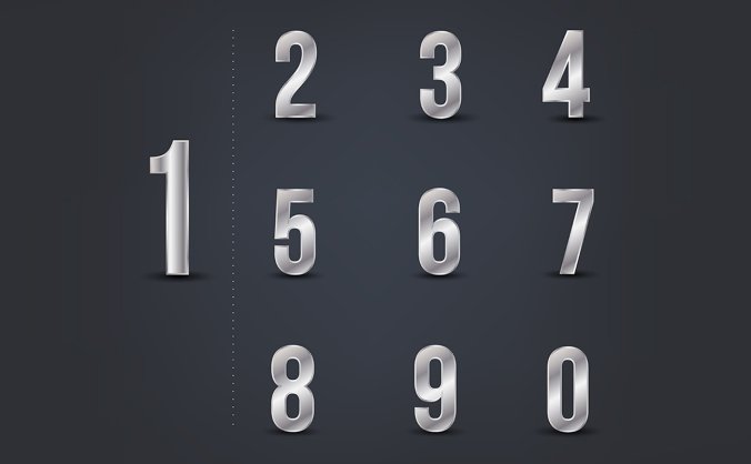 金属质感阿拉伯数字0到9