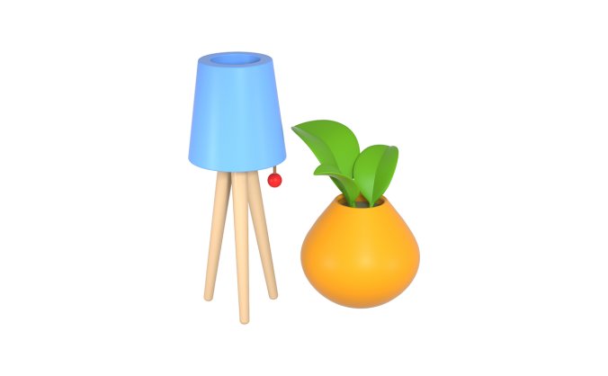 落地灯与绿植盆栽植物PNG