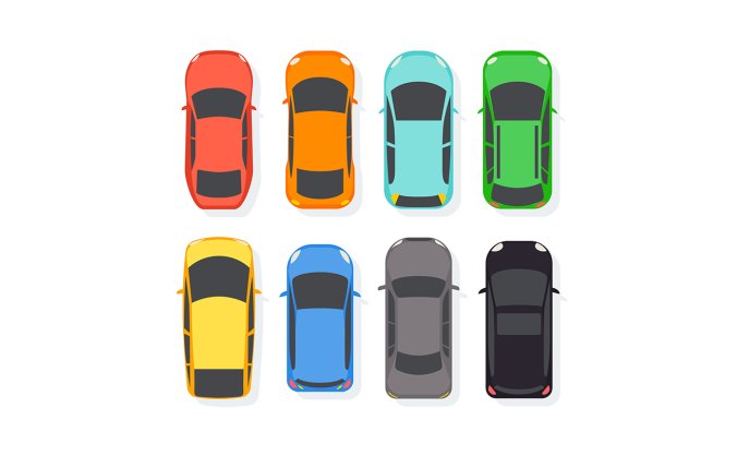 彩色汽车顶视图矢量素材矢量