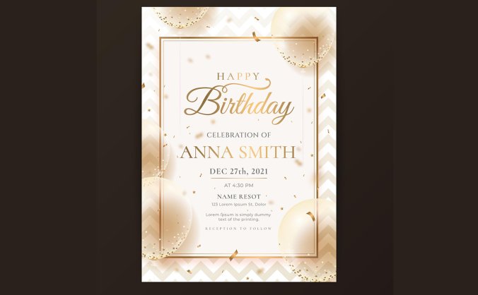 香槟金色豪华生日主题卡片设计模板
