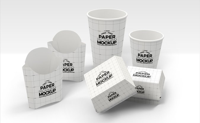 薯条汉堡包装盒与纸杯样机效果图