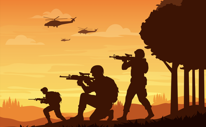 部队军队士兵作战情景剪影插画矢量