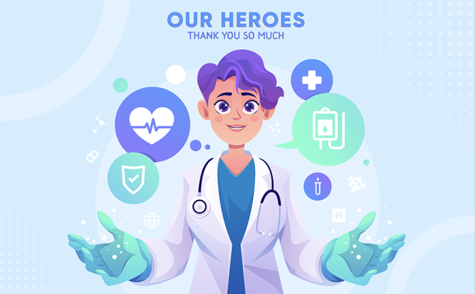 患者健康医生一手掌控插画矢量