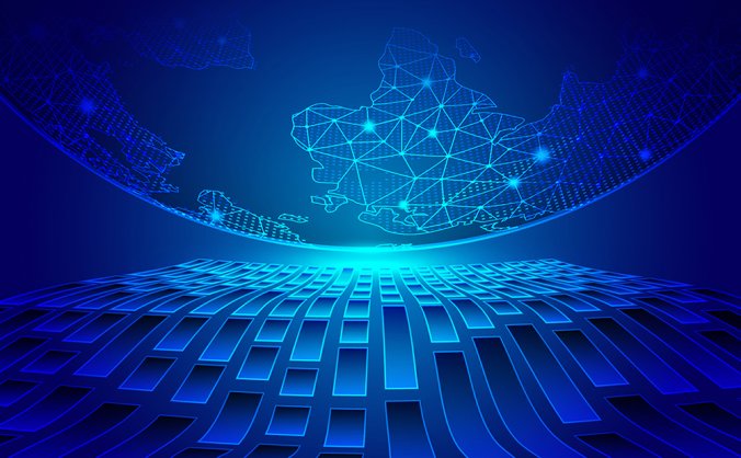 蓝色几何线路地球科技矢量背景素材