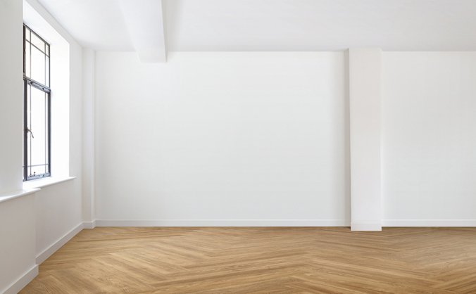 室内有木地板和空白墙的房间场景PSD