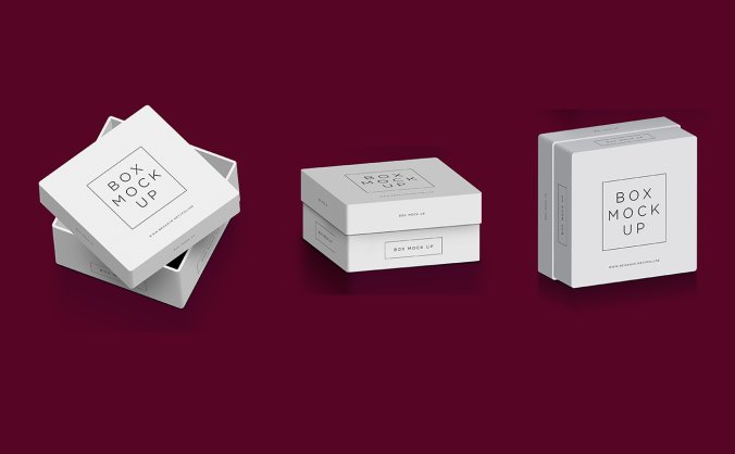 正方形白色盒子样机效果图PSD